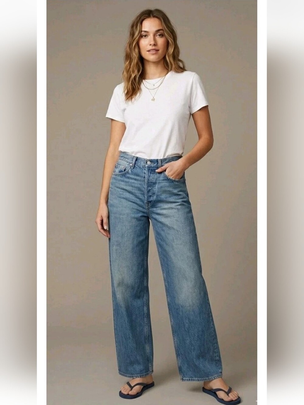 Zara Women's Blue Denim Wide Leg High Rise Barrel Jeans Size US 6/38 Button Fly